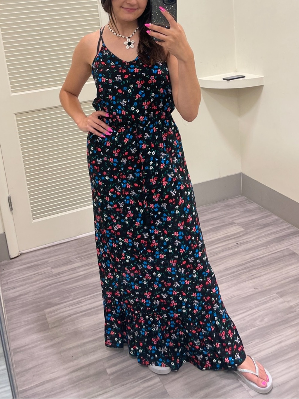 Kingston Black Floral Maxi Dress with Spaghetti Straps